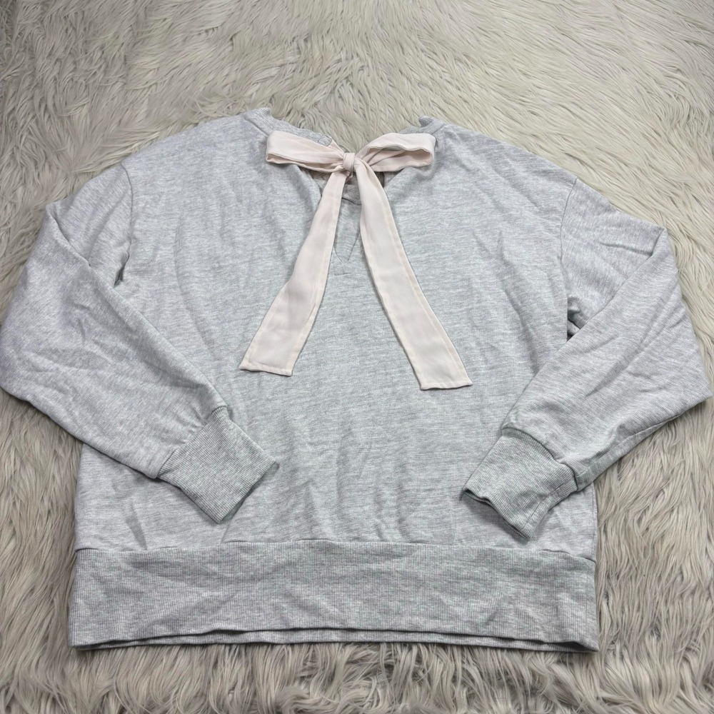 LOFT Women's M Bow Back Knit Top Gray Pink Balletcore Feminine Soft Girl